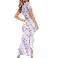 Sharks Couple Dreamy Polynesians Floral Sea Short Sleeve Bodycon Dress Lilac - Polynesian Pride