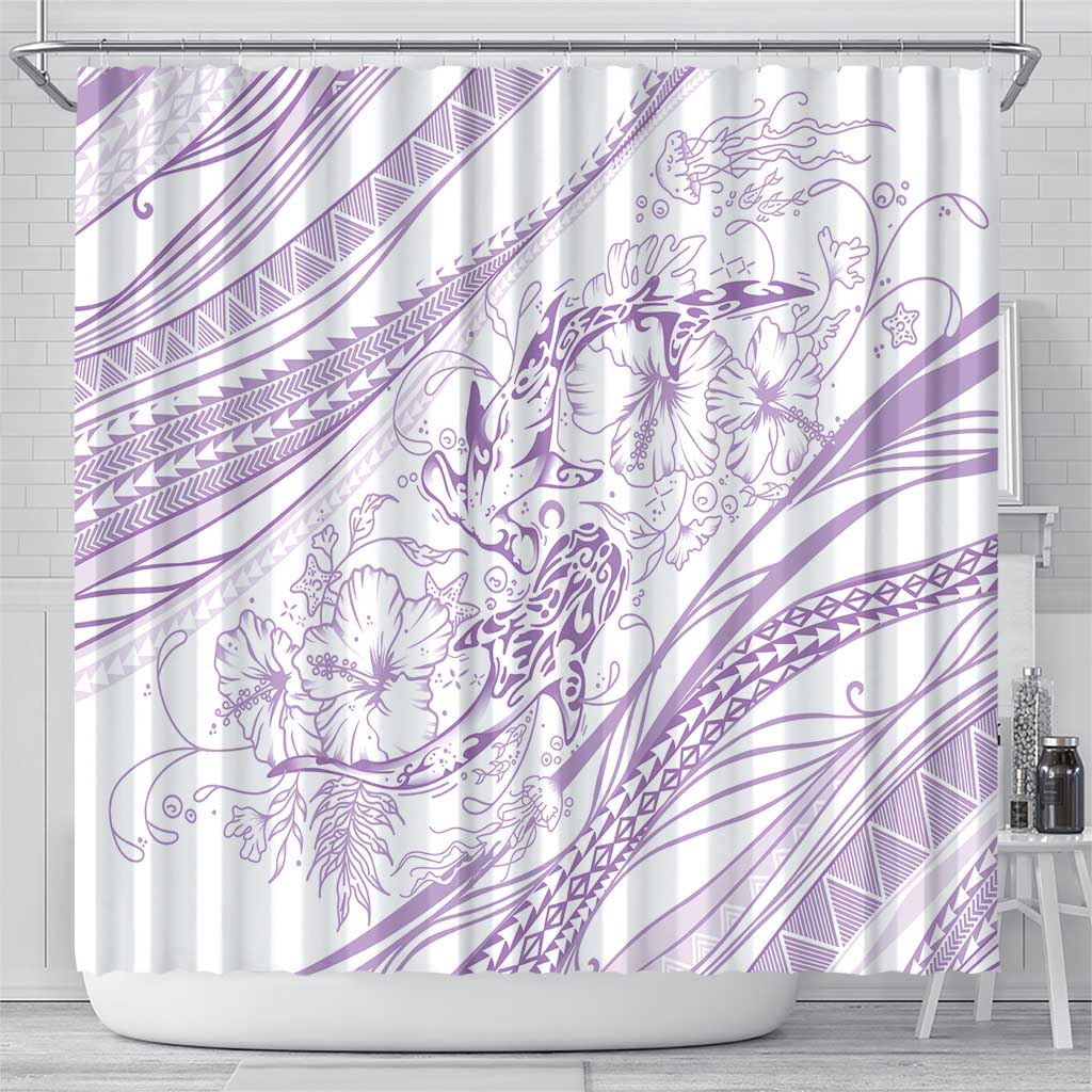 Sharks Couple Dreamy Polynesians Floral Sea Shower Curtain Lilac - Polynesian Pride
