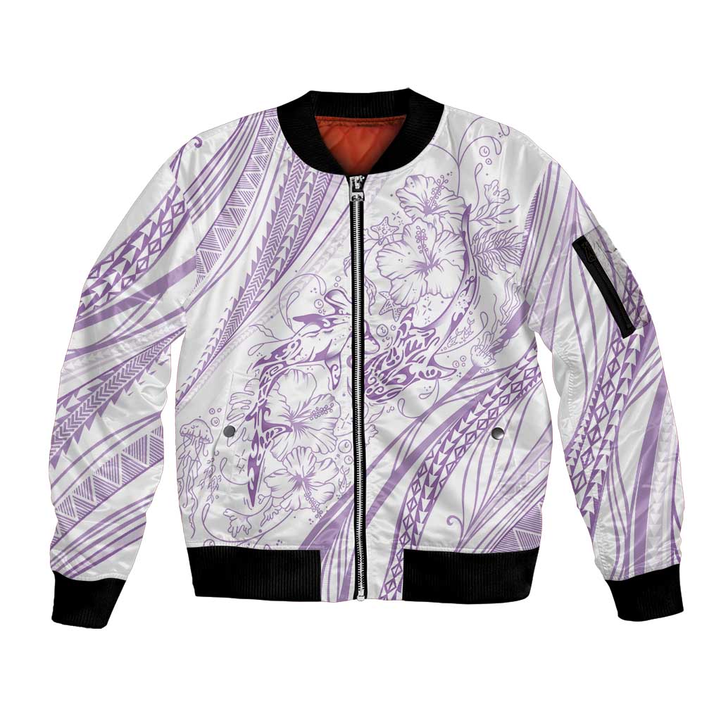 Sharks Couple Dreamy Polynesians Floral Sea Sleeve Zip Bomber Jacket Lilac LT7 Unisex Lilac - Polynesian Pride