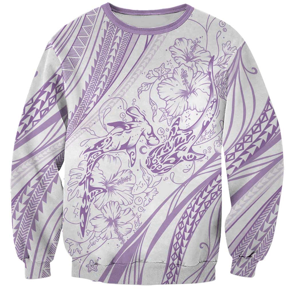 Sharks Couple Dreamy Polynesians Floral Sea Sweatshirt Lilac - Polynesian Pride