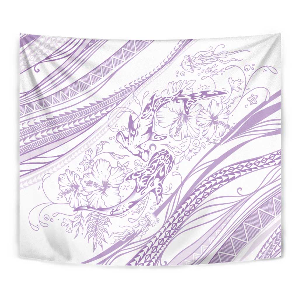 Sharks Couple Dreamy Polynesians Floral Sea Tapestry Lilac - Polynesian Pride