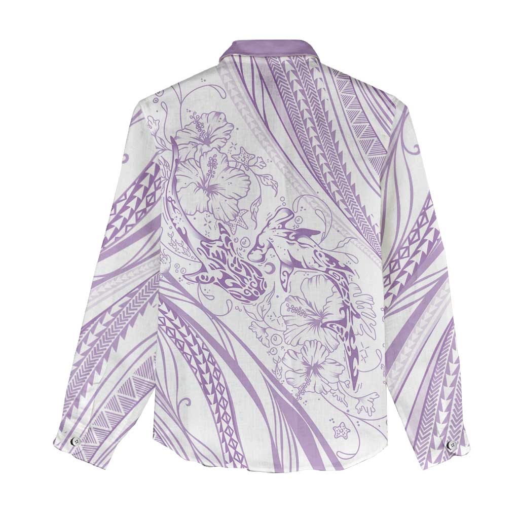 Sharks Couple Dreamy Polynesians Floral Sea Women Casual Shirt Lilac - Polynesian Pride