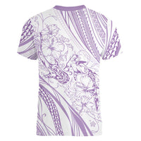 Sharks Couple Dreamy Polynesians Floral Sea Women V-Neck T-Shirt Lilac - Polynesian Pride