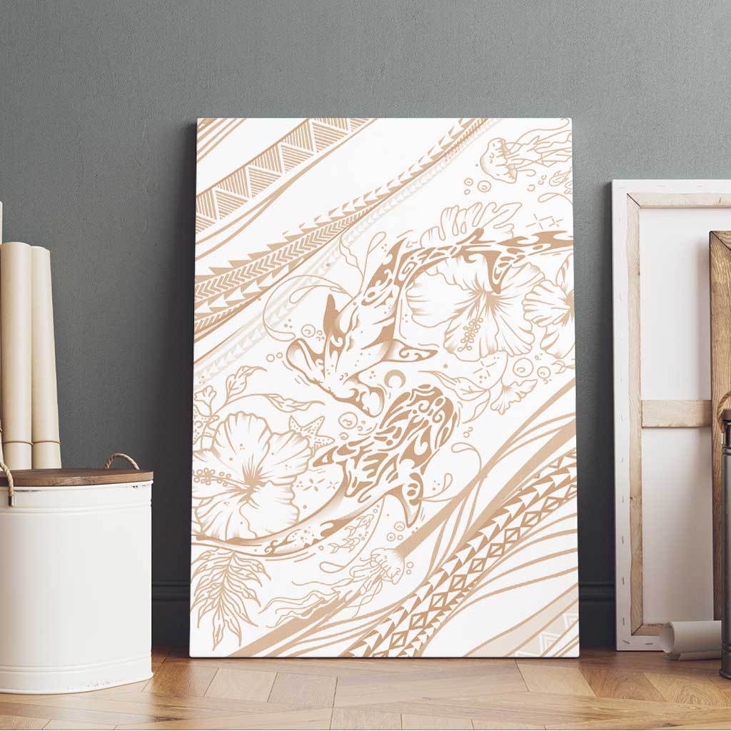 Sharks Couple Dreamy Polynesians Floral Sea Canvas Wall Art Hazel - Polynesian Pride