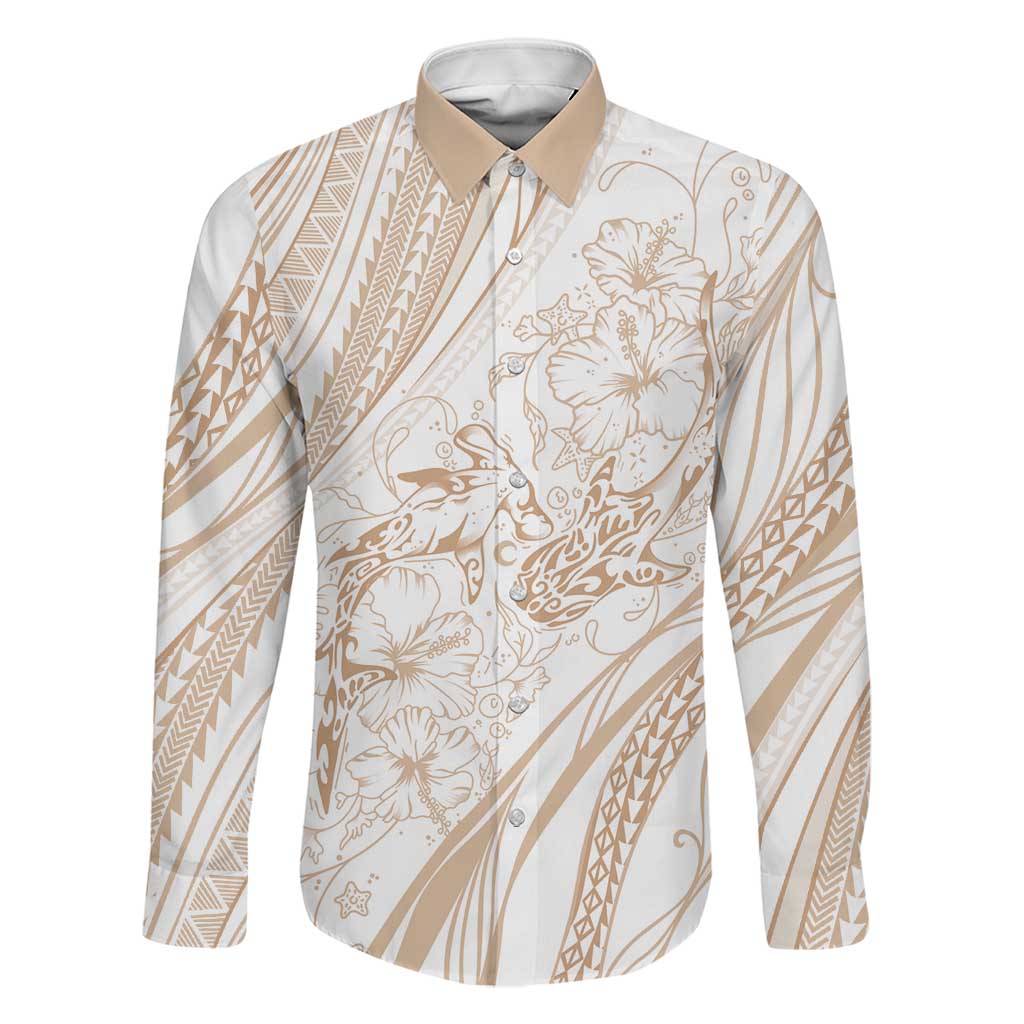 Sharks Couple Dreamy Polynesians Floral Sea Family Matching Puletasi and Hawaiian Shirt Hazel LT7 Dad's Shirt - Long Sleeve Hazel - Polynesian Pride