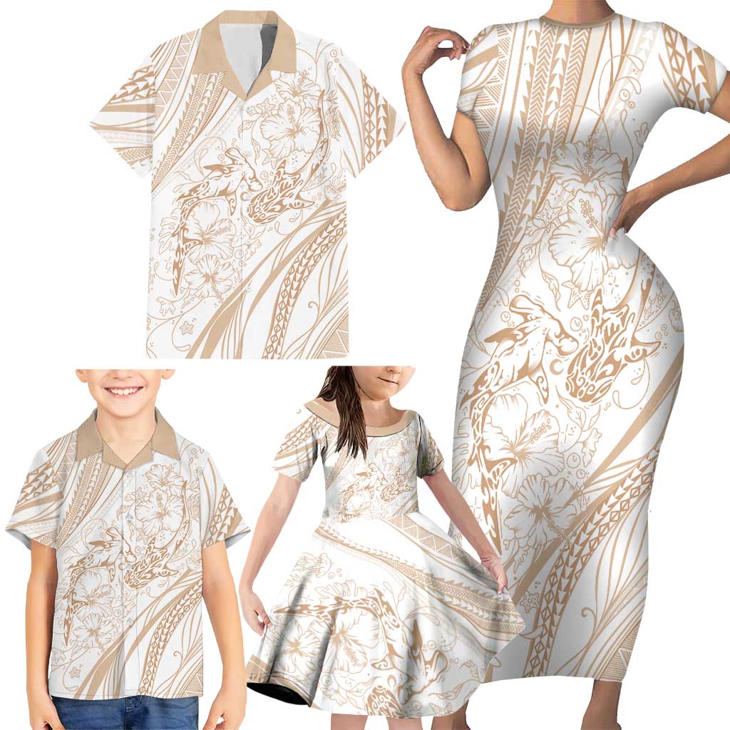 Sharks Couple Dreamy Polynesians Floral Sea Family Matching Short Sleeve Bodycon Dress and Hawaiian Shirt Hazel - Polynesian Pride