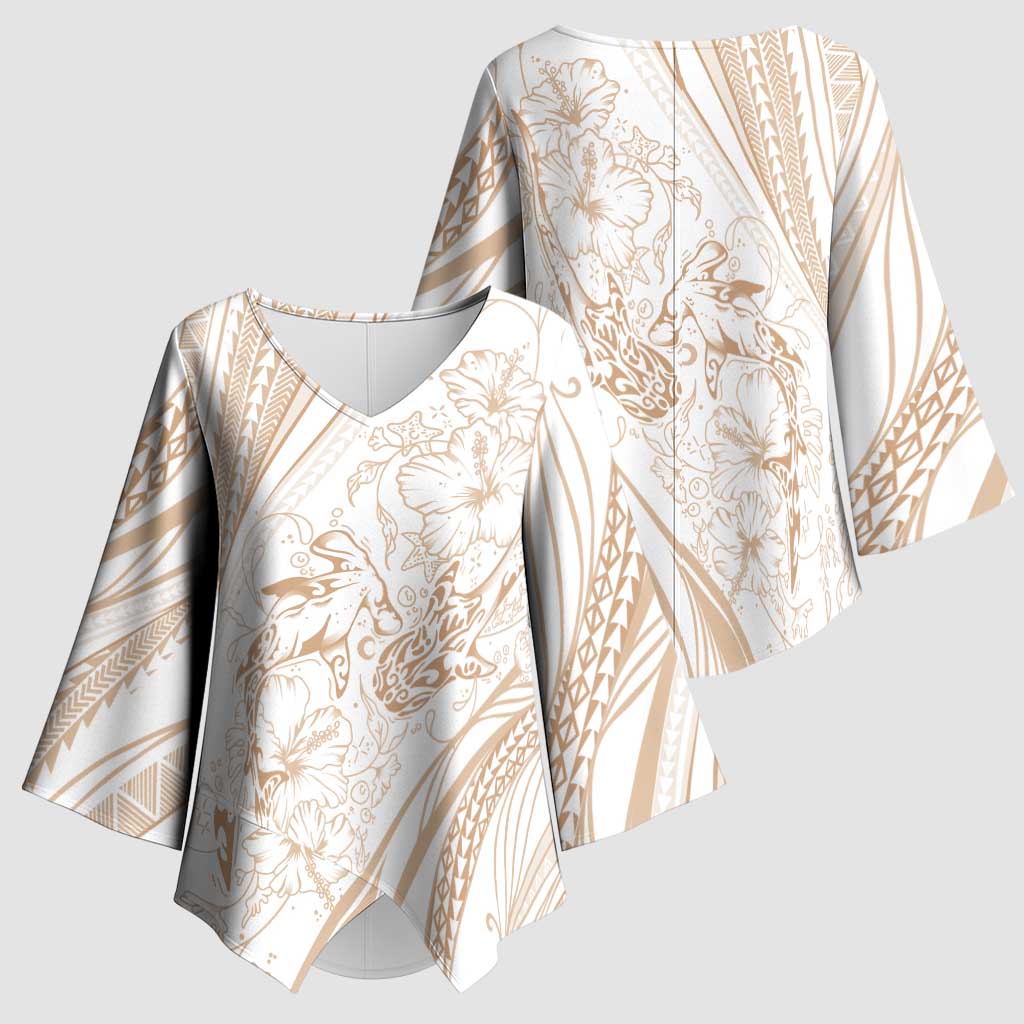 Sharks Couple Dreamy Polynesians Floral Sea Kimono Sleeve Blouse Hazel - Polynesian Pride
