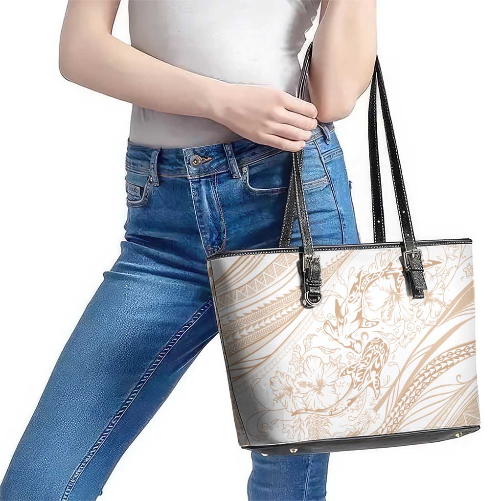 Sharks Couple Dreamy Polynesians Floral Sea Leather Tote Bag Hazel LT7 - Polynesian Pride