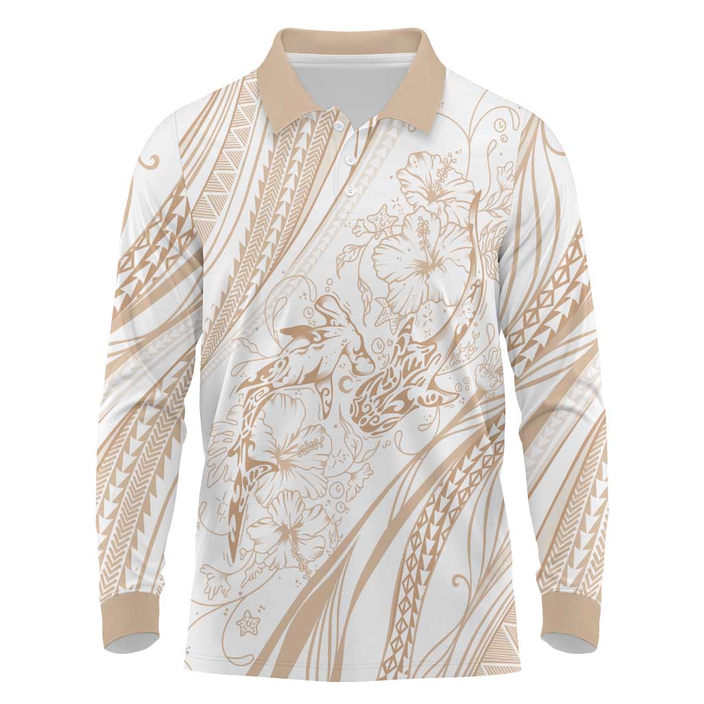 Sharks Couple Dreamy Polynesians Floral Sea Long Sleeve Polo Shirt Hazel - Polynesian Pride