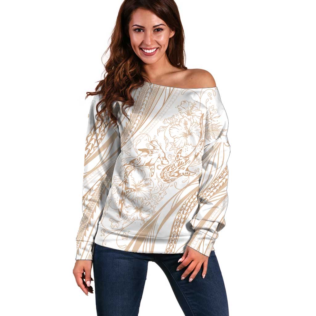 Sharks Couple Dreamy Polynesians Floral Sea Off Shoulder Sweater Hazel LT7 Women Hazel - Polynesian Pride