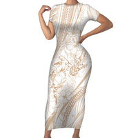 Sharks Couple Dreamy Polynesians Floral Sea Short Sleeve Bodycon Dress Hazel - Polynesian Pride