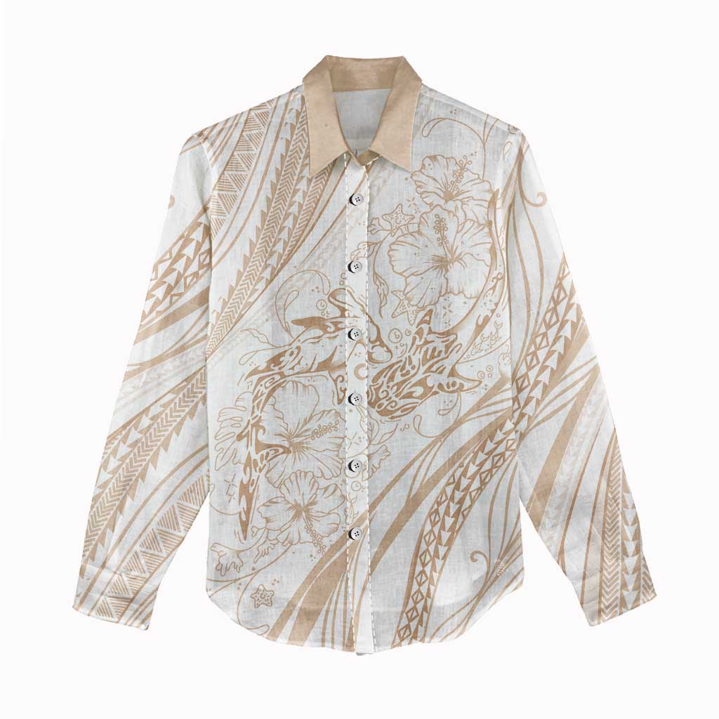 Sharks Couple Dreamy Polynesians Floral Sea Women Casual Shirt Hazel - Polynesian Pride