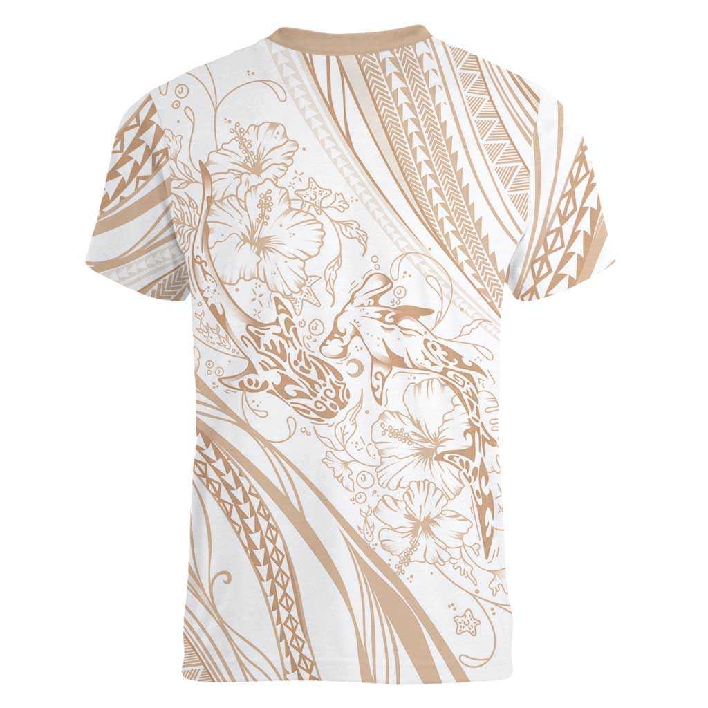 Sharks Couple Dreamy Polynesians Floral Sea Women V-Neck T-Shirt Hazel - Polynesian Pride