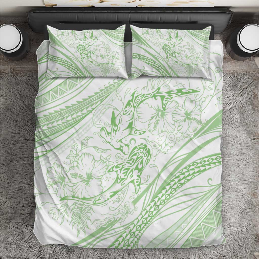 Sharks Couple Dreamy Polynesians Floral Sea Bedding Set Emerald - Polynesian Pride