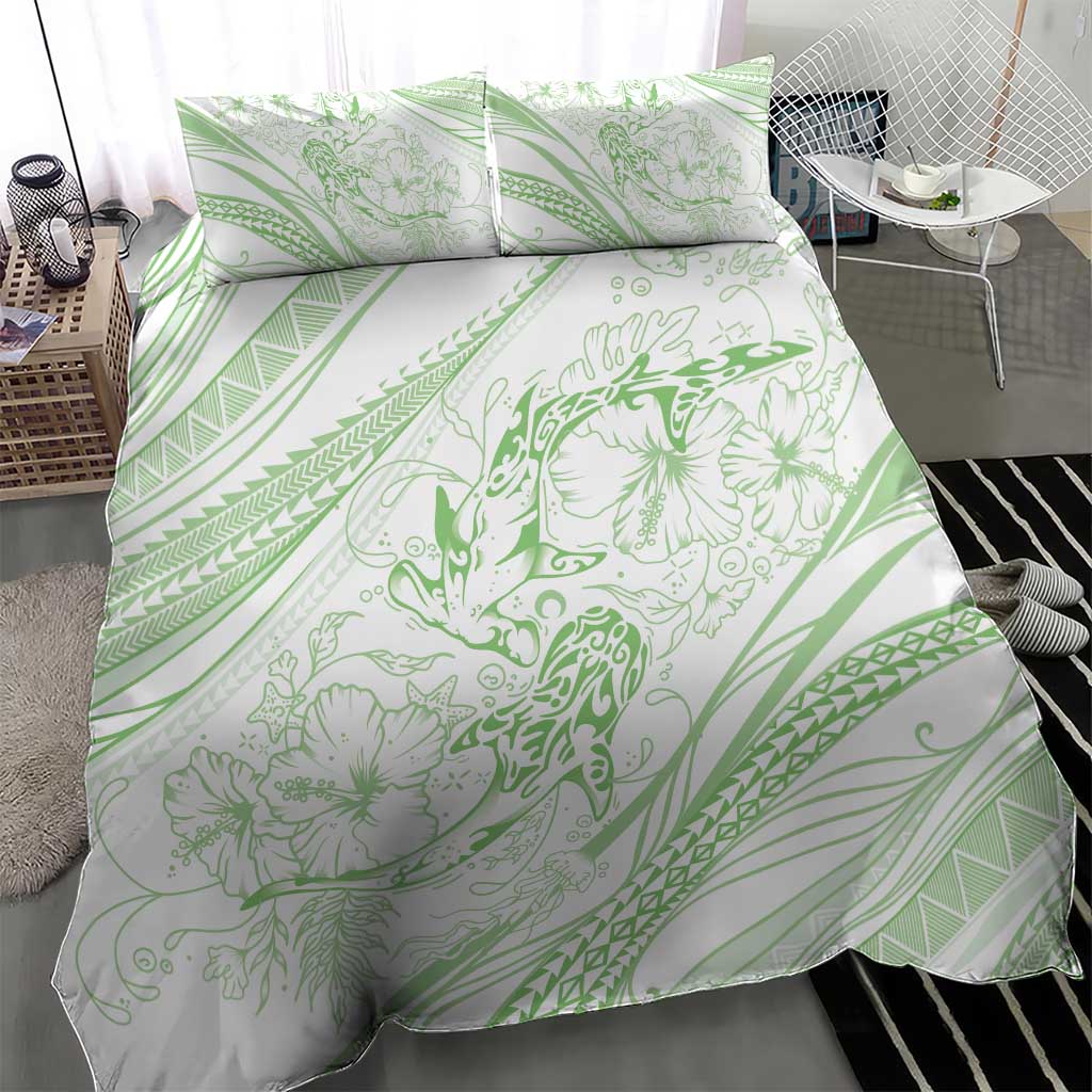 Sharks Couple Dreamy Polynesians Floral Sea Bedding Set Emerald - Polynesian Pride