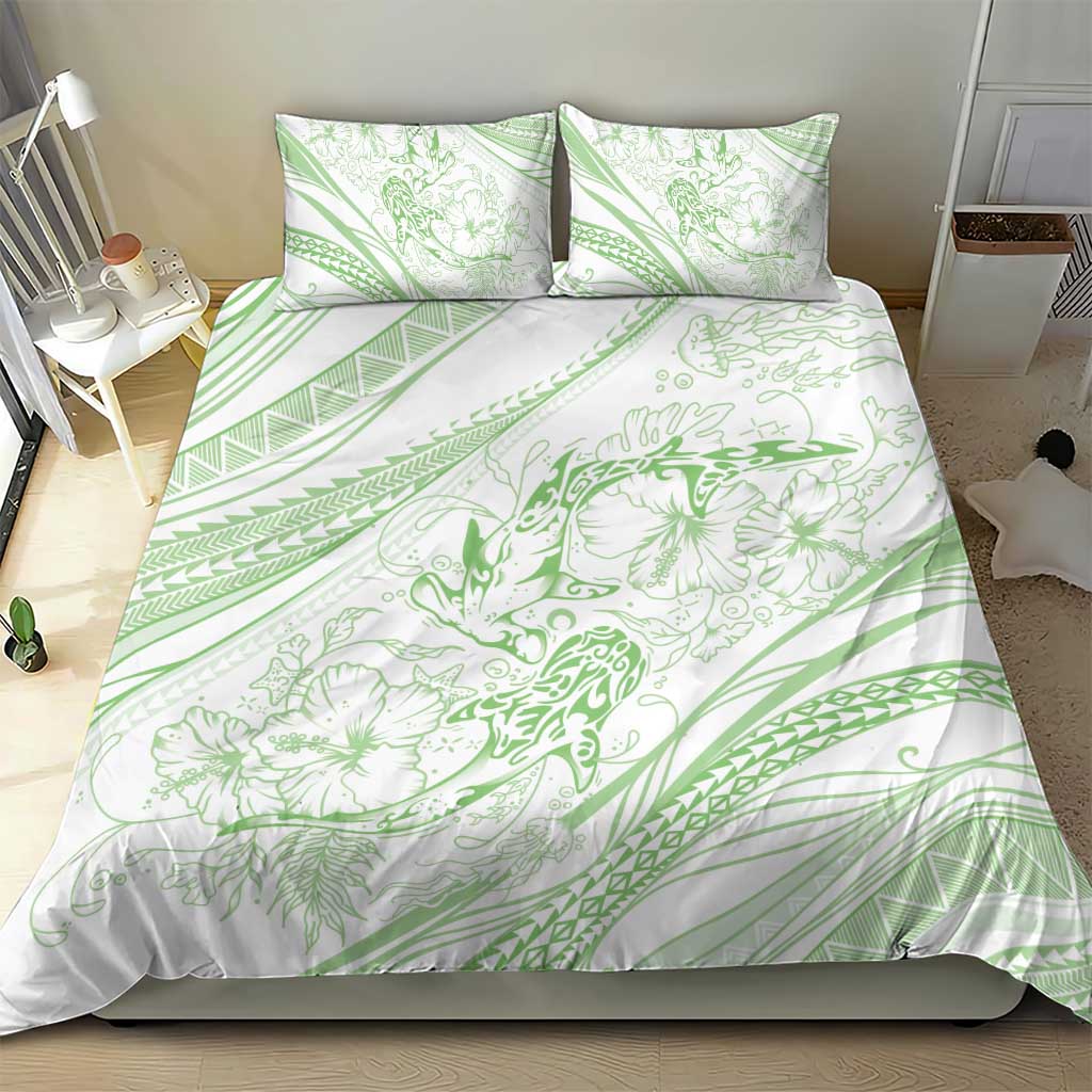 Sharks Couple Dreamy Polynesians Floral Sea Bedding Set Emerald - Polynesian Pride