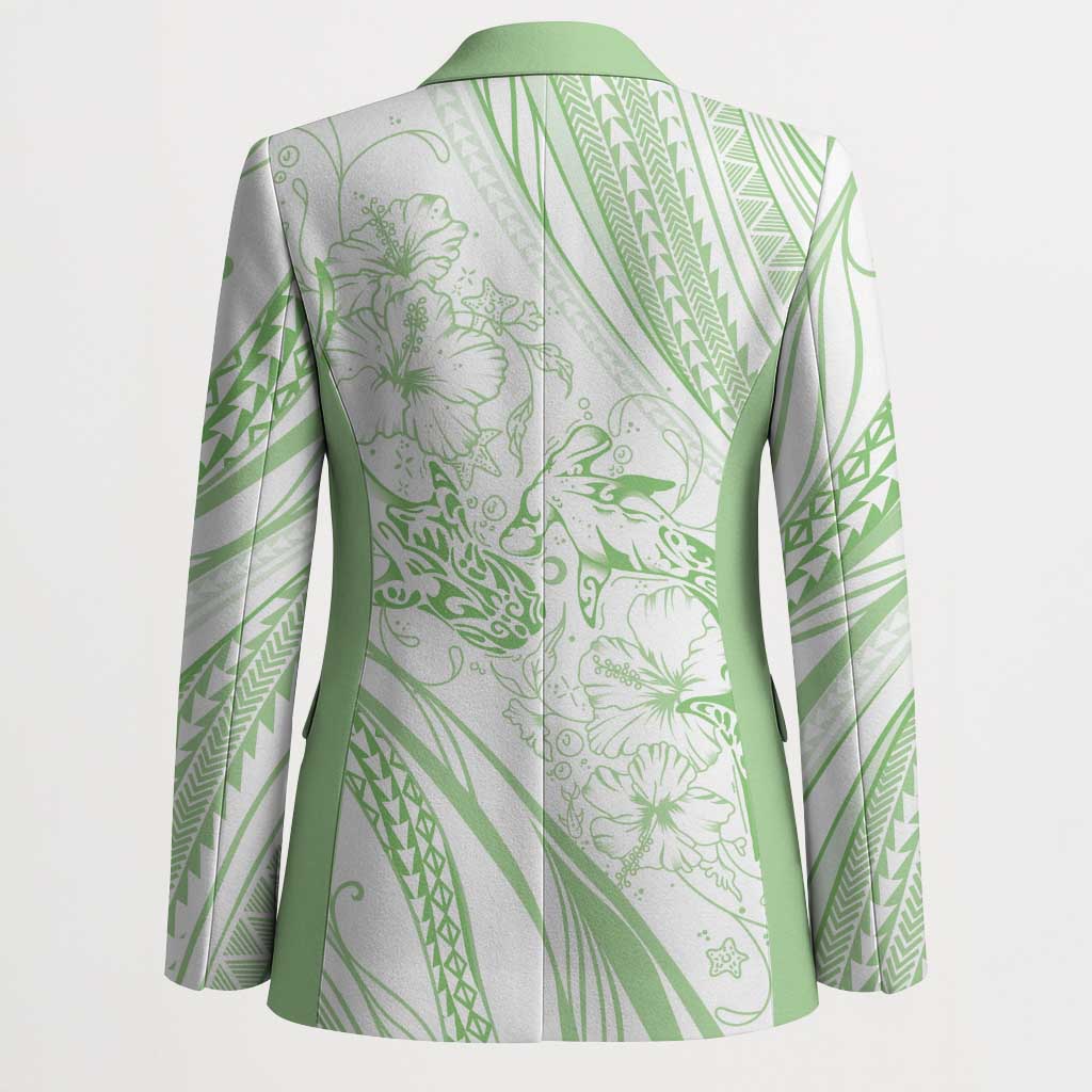 Sharks Couple Dreamy Polynesians Floral Sea Blazer Emerald - Polynesian Pride