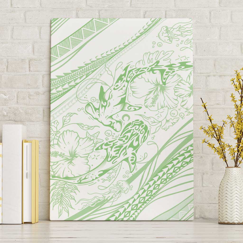 Sharks Couple Dreamy Polynesians Floral Sea Canvas Wall Art Emerald - Polynesian Pride