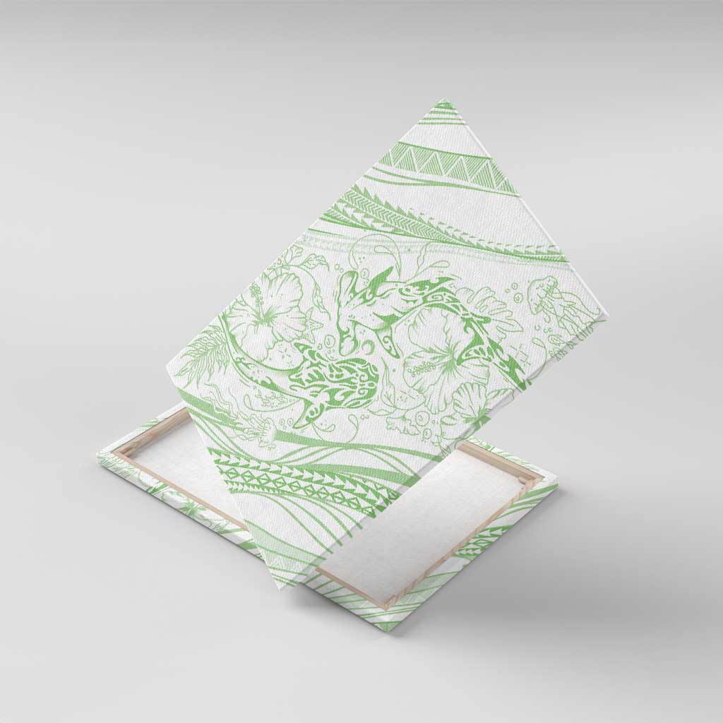 Sharks Couple Dreamy Polynesians Floral Sea Canvas Wall Art Emerald - Polynesian Pride