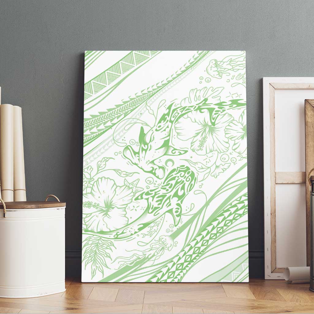 Sharks Couple Dreamy Polynesians Floral Sea Canvas Wall Art Emerald - Polynesian Pride