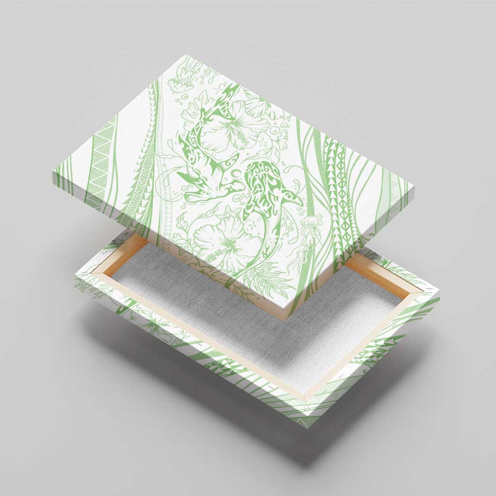 Sharks Couple Dreamy Polynesians Floral Sea Canvas Wall Art Emerald - Polynesian Pride