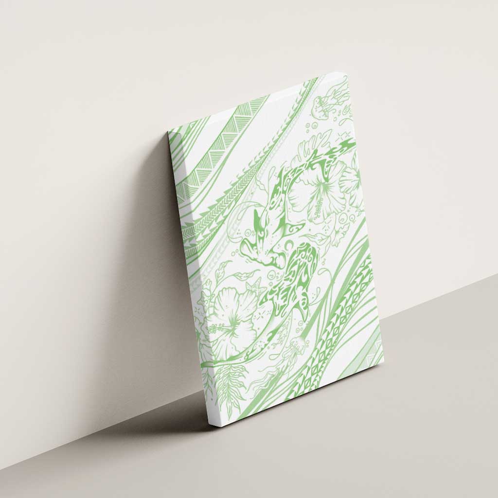 Sharks Couple Dreamy Polynesians Floral Sea Canvas Wall Art Emerald - Polynesian Pride