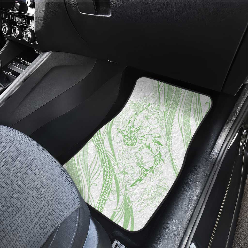 Sharks Couple Dreamy Polynesians Floral Sea Car Mats Emerald - Polynesian Pride