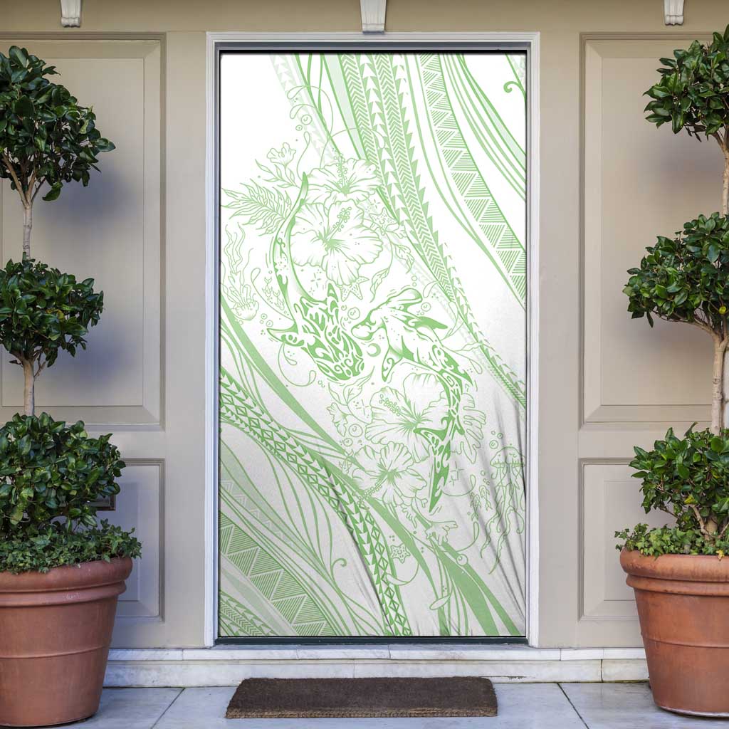 Sharks Couple Dreamy Polynesians Floral Sea Door Cover Emerald - Polynesian Pride