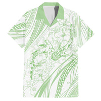 Sharks Couple Dreamy Polynesians Floral Sea Family Matching Long Sleeve Bodycon Dress and Hawaiian Shirt Emerald - Polynesian Pride