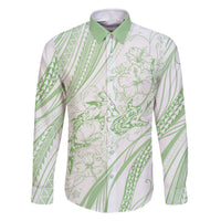 Sharks Couple Dreamy Polynesians Floral Sea Family Matching Off The Shoulder Long Sleeve Dress and Hawaiian Shirt Emerald - Polynesian Pride