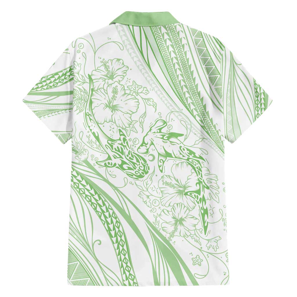 Sharks Couple Dreamy Polynesians Floral Sea Family Matching Off Shoulder Maxi Dress and Hawaiian Shirt Emerald - Polynesian Pride