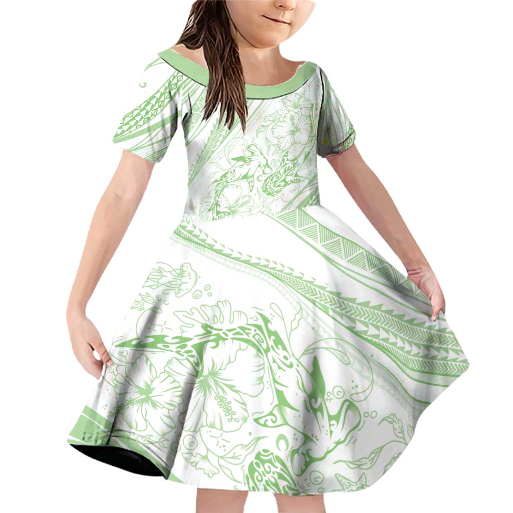 Sharks Couple Dreamy Polynesians Floral Sea Family Matching Off Shoulder Short Dress and Hawaiian Shirt Emerald - Polynesian Pride
