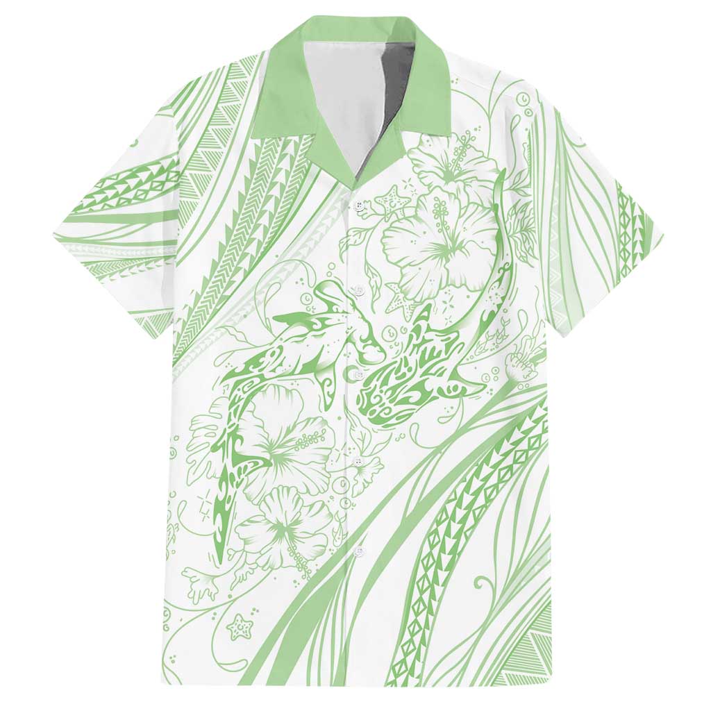 Sharks Couple Dreamy Polynesians Floral Sea Family Matching Short Sleeve Bodycon Dress and Hawaiian Shirt Emerald - Polynesian Pride