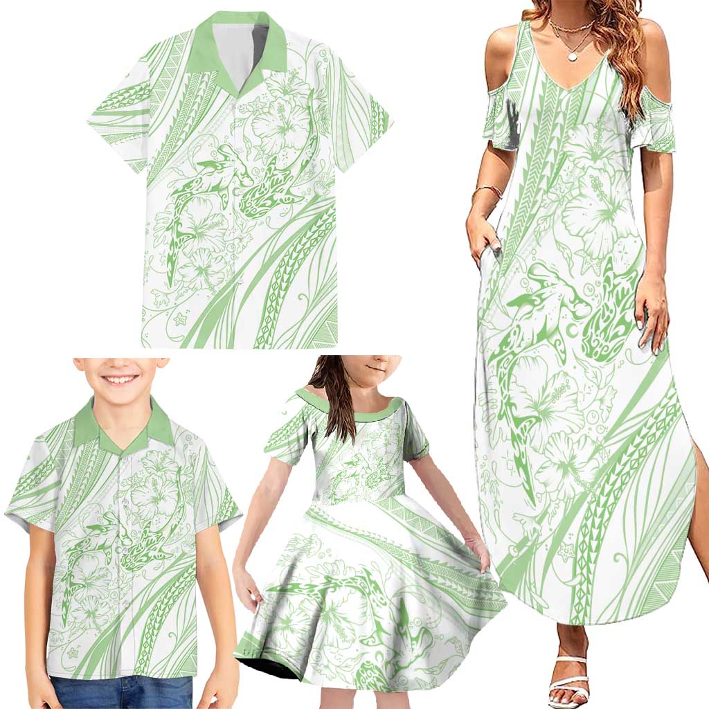 Sharks Couple Dreamy Polynesians Floral Sea Family Matching Summer Maxi Dress and Hawaiian Shirt Emerald - Polynesian Pride