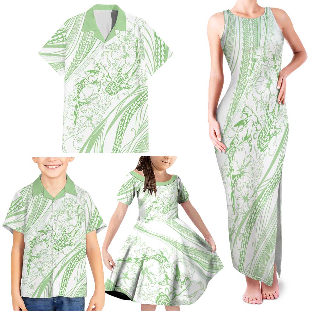 Sharks Couple Dreamy Polynesians Floral Sea Family Matching Tank Maxi Dress and Hawaiian Shirt Emerald - Polynesian Pride