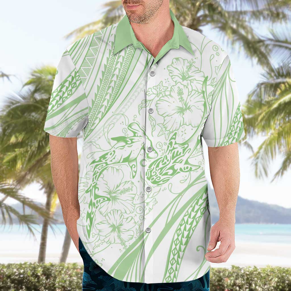 Sharks Couple Dreamy Polynesians Floral Sea Hawaiian Shirt Emerald - Polynesian Pride