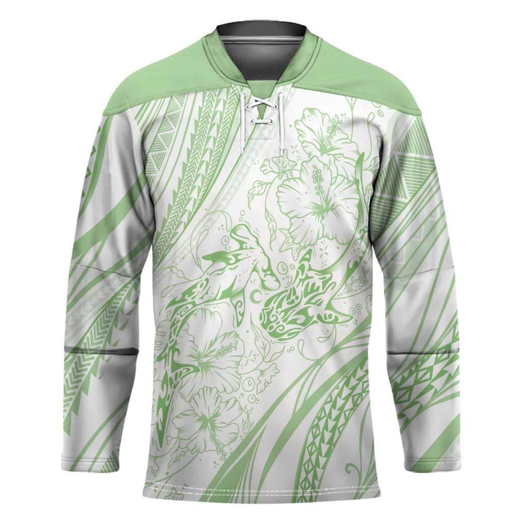 Sharks Couple Dreamy Polynesians Floral Sea Hockey Jersey Emerald - Polynesian Pride