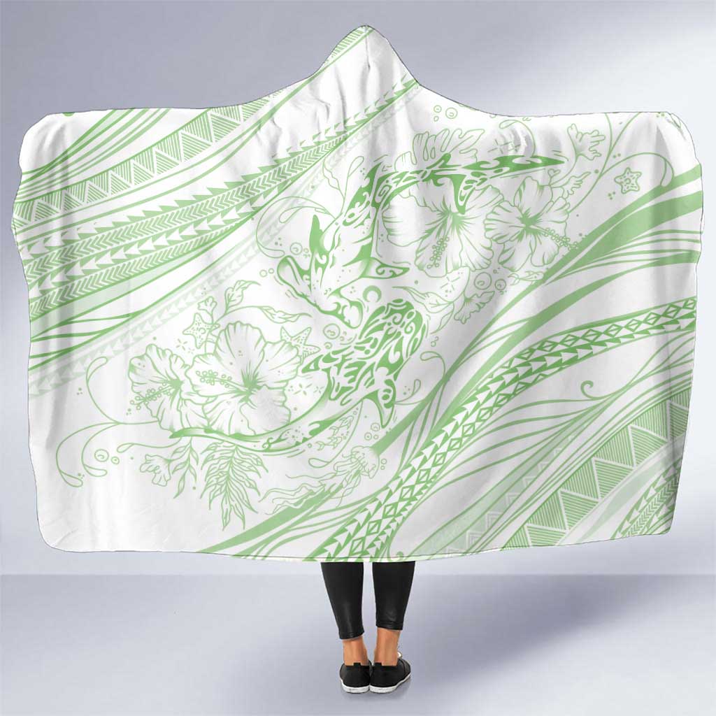 Sharks Couple Dreamy Polynesians Floral Sea Hooded Blanket Emerald - Polynesian Pride
