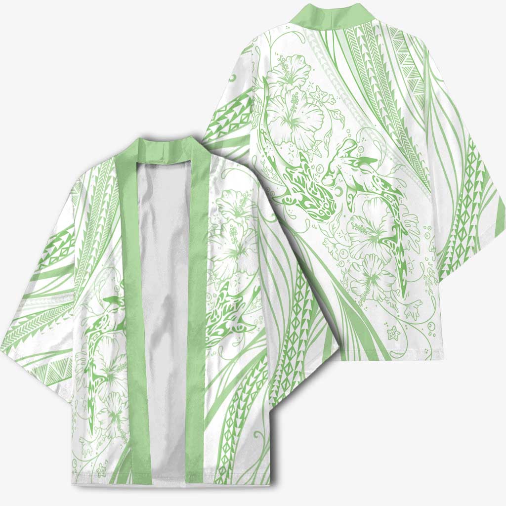 Sharks Couple Dreamy Polynesians Floral Sea Kimono Emerald - Polynesian Pride