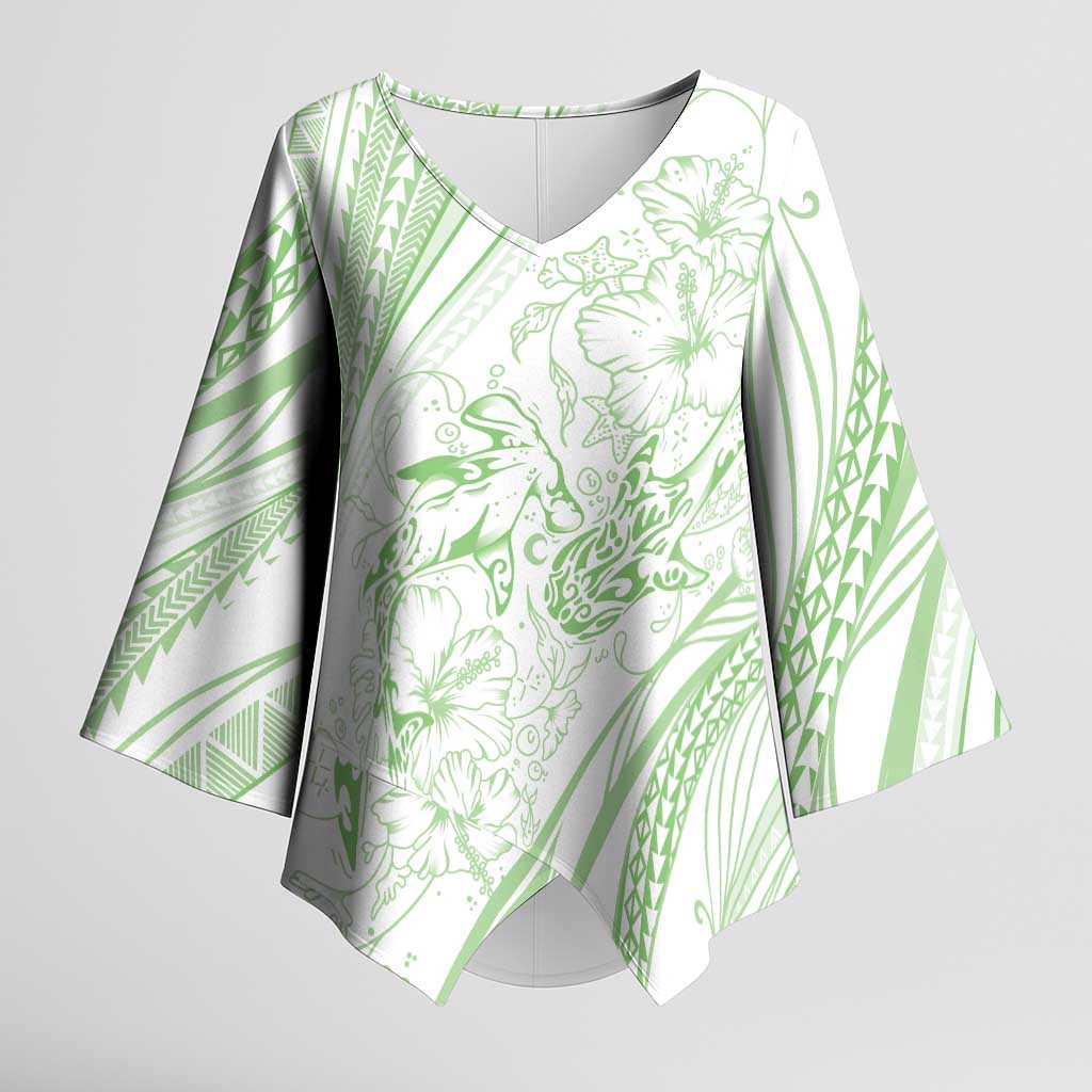 Sharks Couple Dreamy Polynesians Floral Sea Kimono Sleeve Blouse Emerald - Polynesian Pride