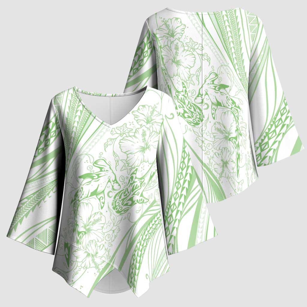 Sharks Couple Dreamy Polynesians Floral Sea Kimono Sleeve Blouse Emerald - Polynesian Pride