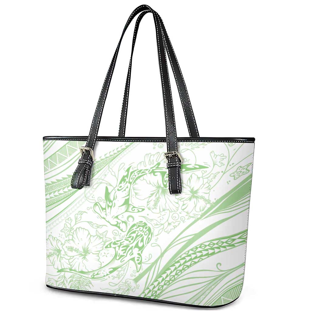 Sharks Couple Dreamy Polynesians Floral Sea Leather Tote Bag Emerald - Polynesian Pride