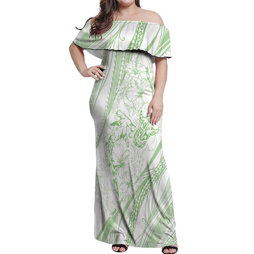 Sharks Couple Dreamy Polynesians Floral Sea Off Shoulder Maxi Dress Emerald - Polynesian Pride