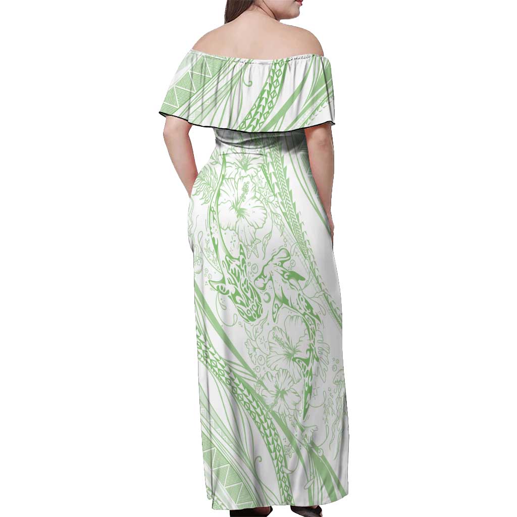 Sharks Couple Dreamy Polynesians Floral Sea Off Shoulder Maxi Dress Emerald - Polynesian Pride