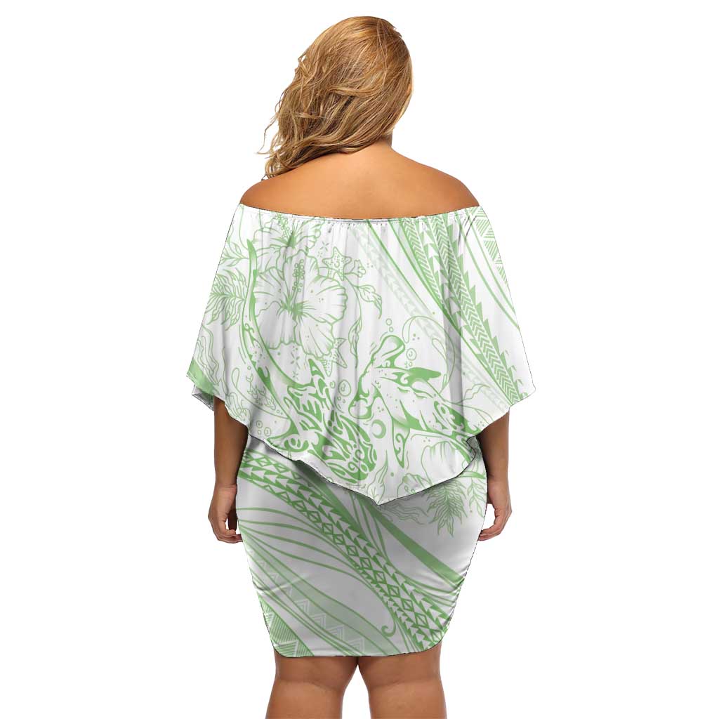 Sharks Couple Dreamy Polynesians Floral Sea Off Shoulder Short Dress Emerald - Polynesian Pride