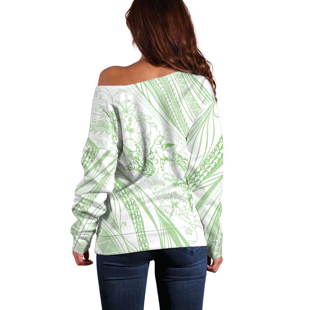 Sharks Couple Dreamy Polynesians Floral Sea Off Shoulder Sweater Emerald LT7 - Polynesian Pride