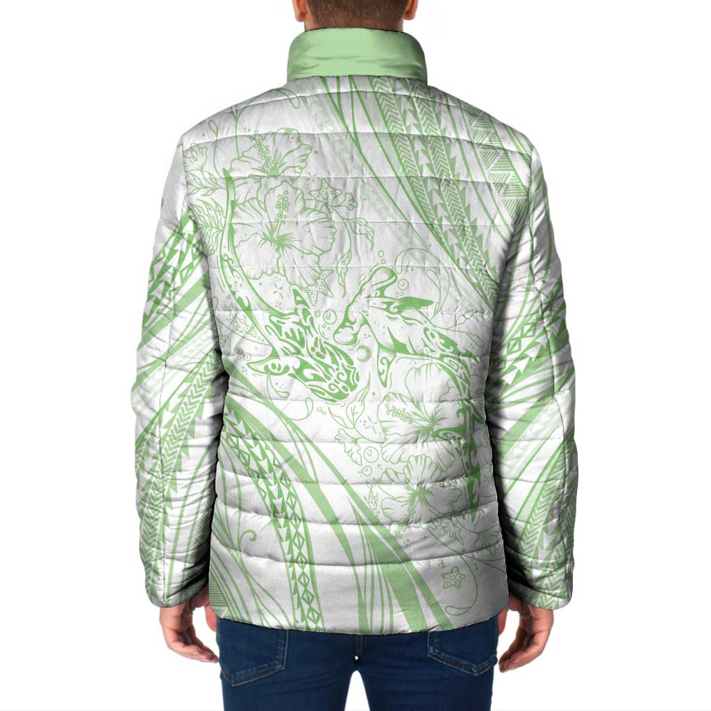 Sharks Couple Dreamy Polynesians Floral Sea Padded Jacket Emerald - Polynesian Pride