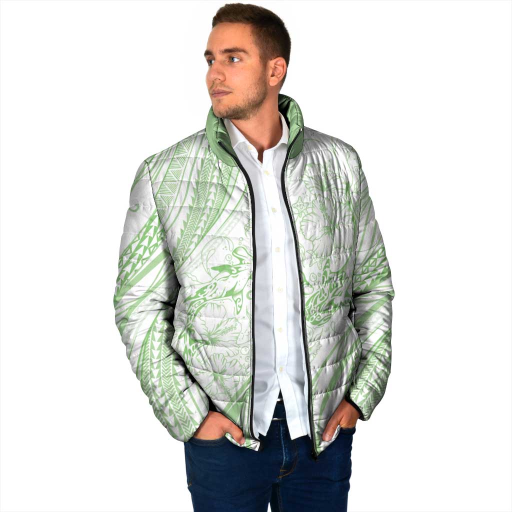 Sharks Couple Dreamy Polynesians Floral Sea Padded Jacket Emerald - Polynesian Pride