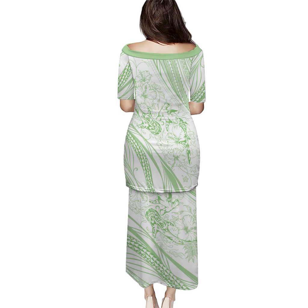 Sharks Couple Dreamy Polynesians Floral Sea Puletasi Emerald - Polynesian Pride
