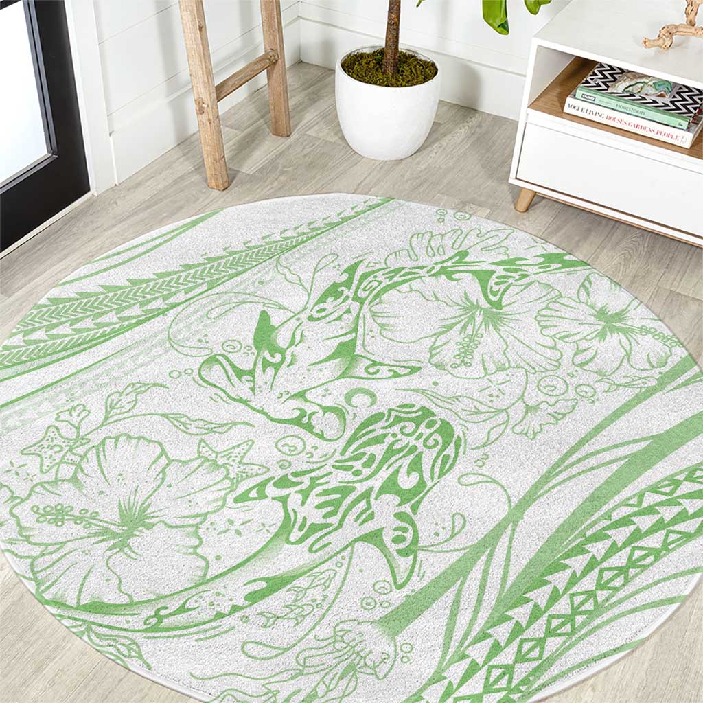Sharks Couple Dreamy Polynesians Floral Sea Round Carpet Emerald - Polynesian Pride